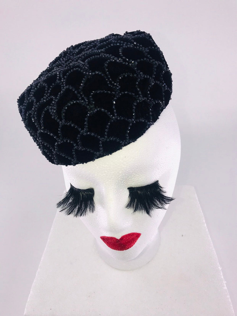 Vintage Black Beaded Mini Hat Fascinator