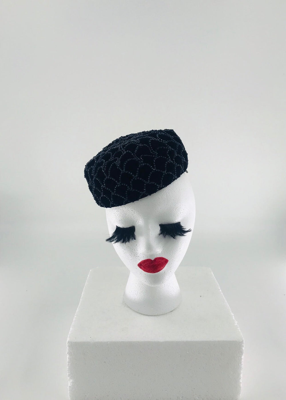 Vintage Black Beaded Mini Hat Fascinator