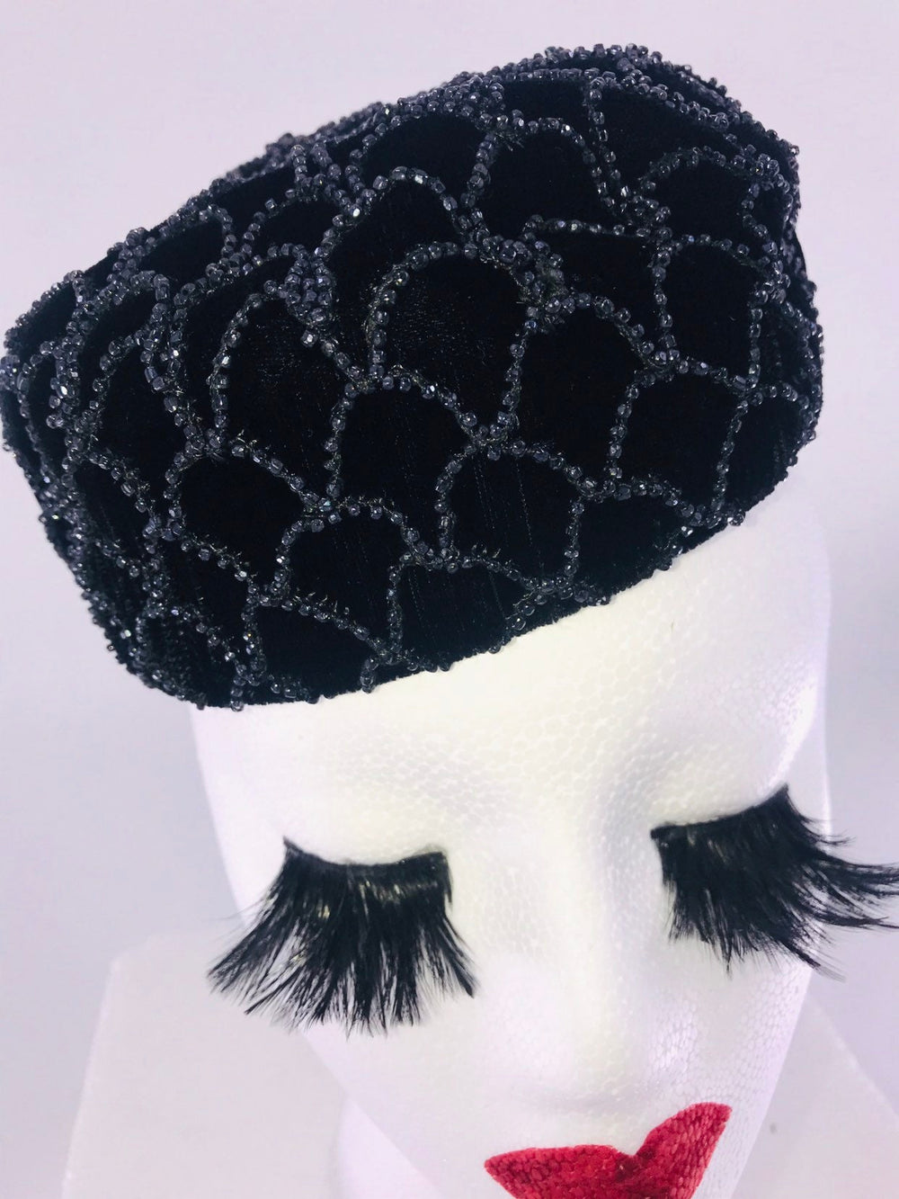 Vintage Black Beaded Mini Hat Fascinator