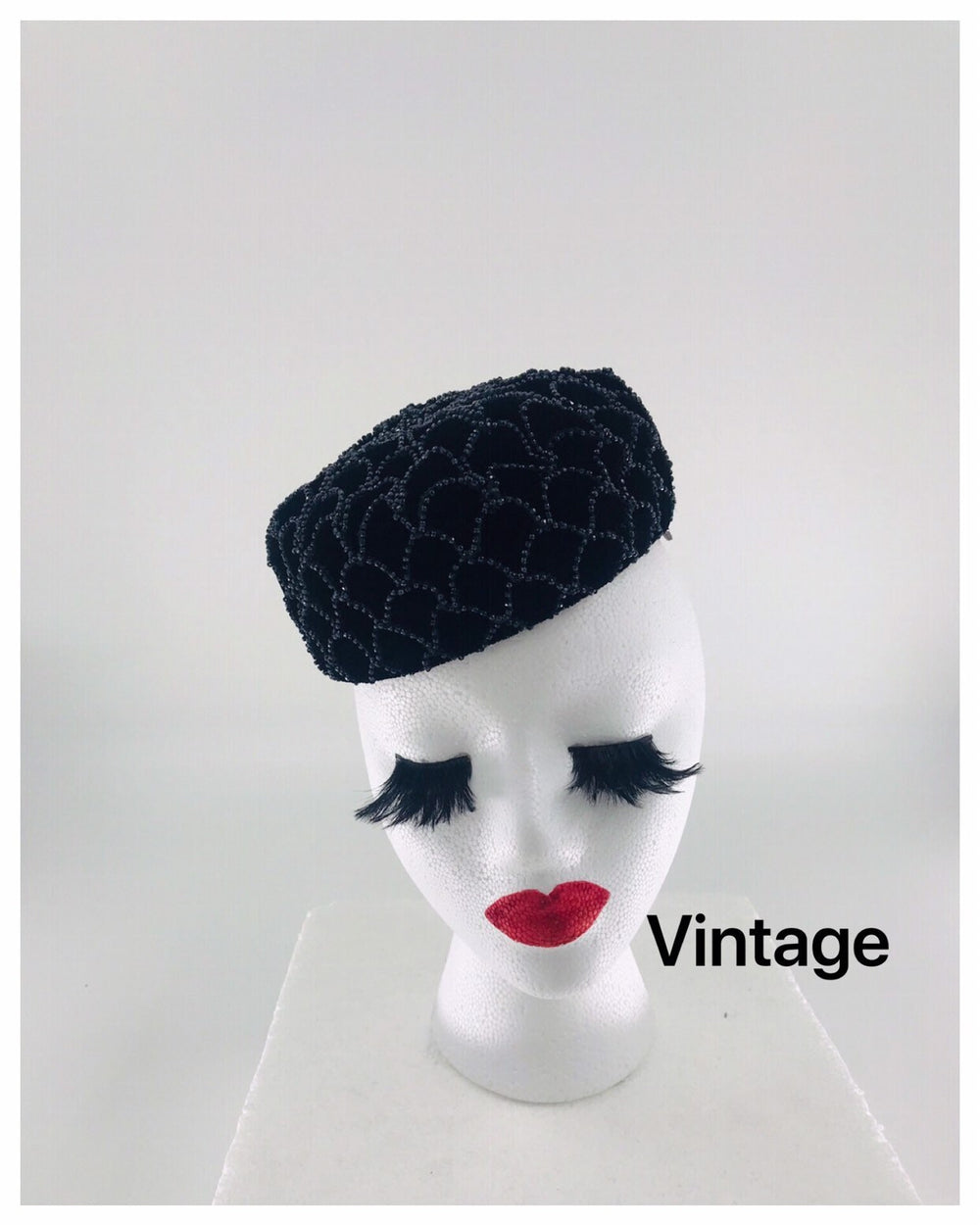 Vintage Black Beaded Mini Hat Fascinator