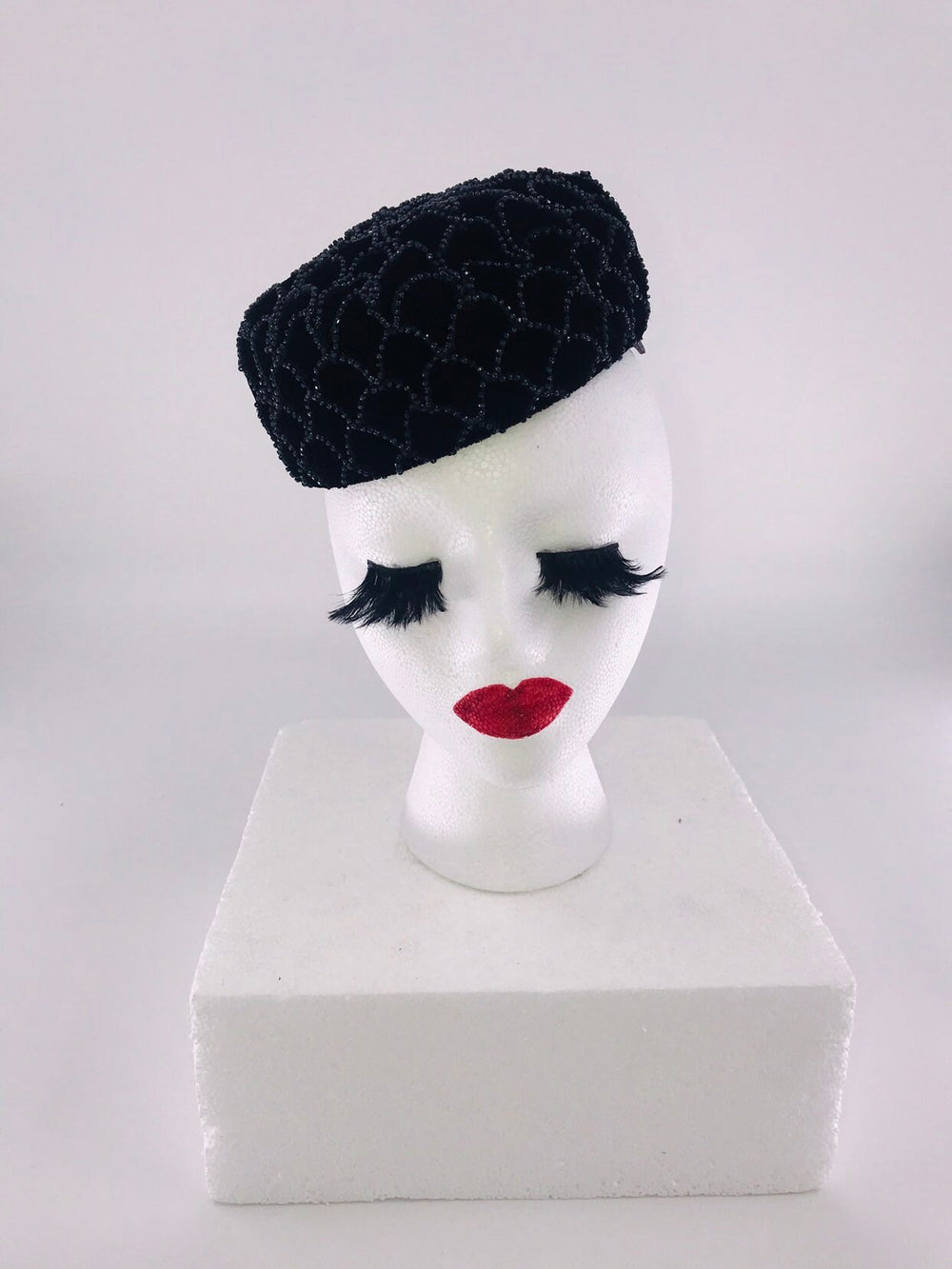 Vintage Black Beaded Mini Hat Fascinator