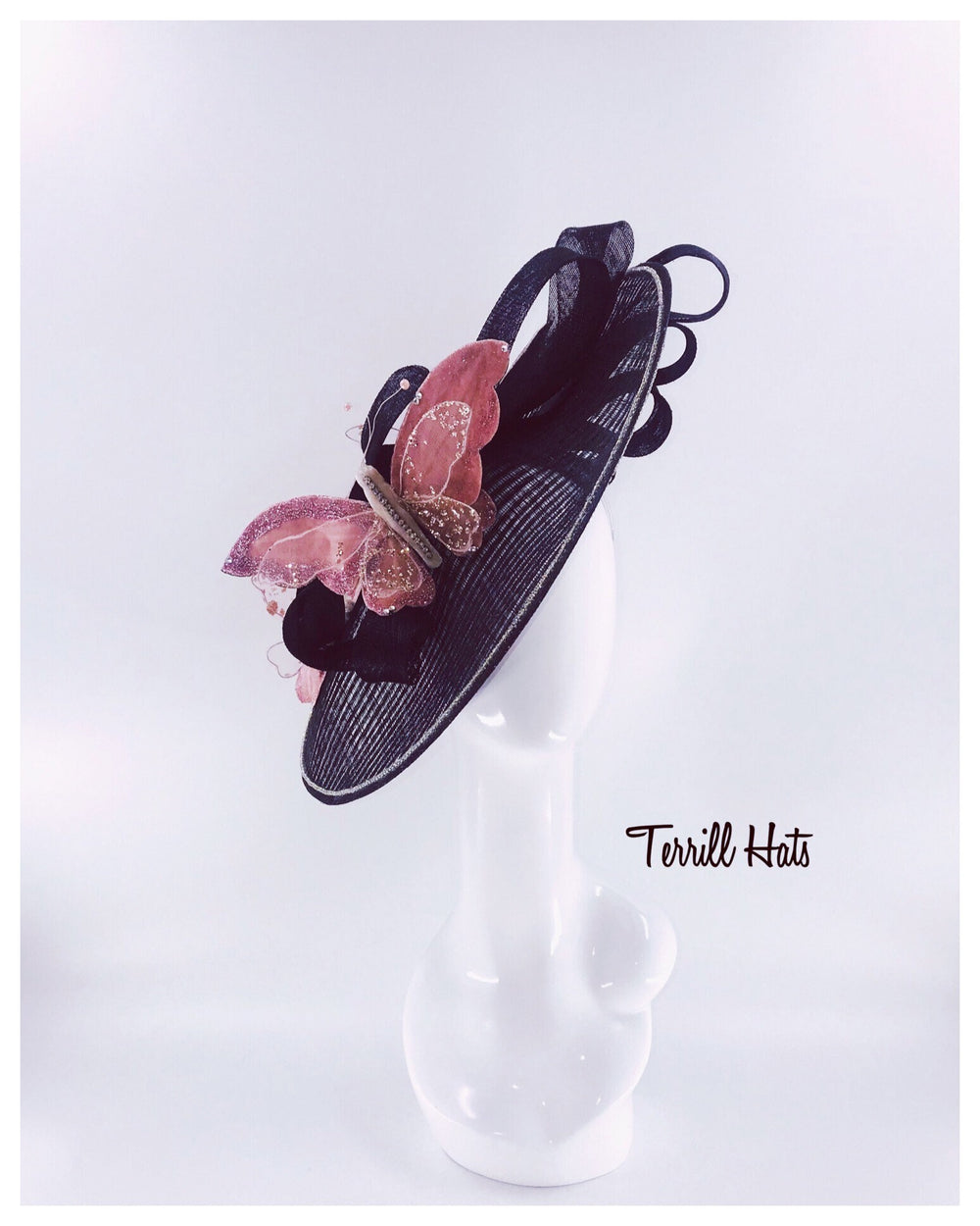 Big Pink Butterfly Black Kentucky Derby Fascinator