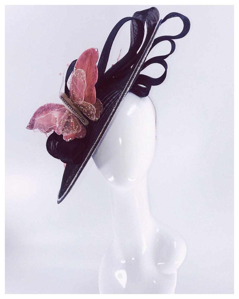 Big Pink Butterfly Black Kentucky Derby Fascinator