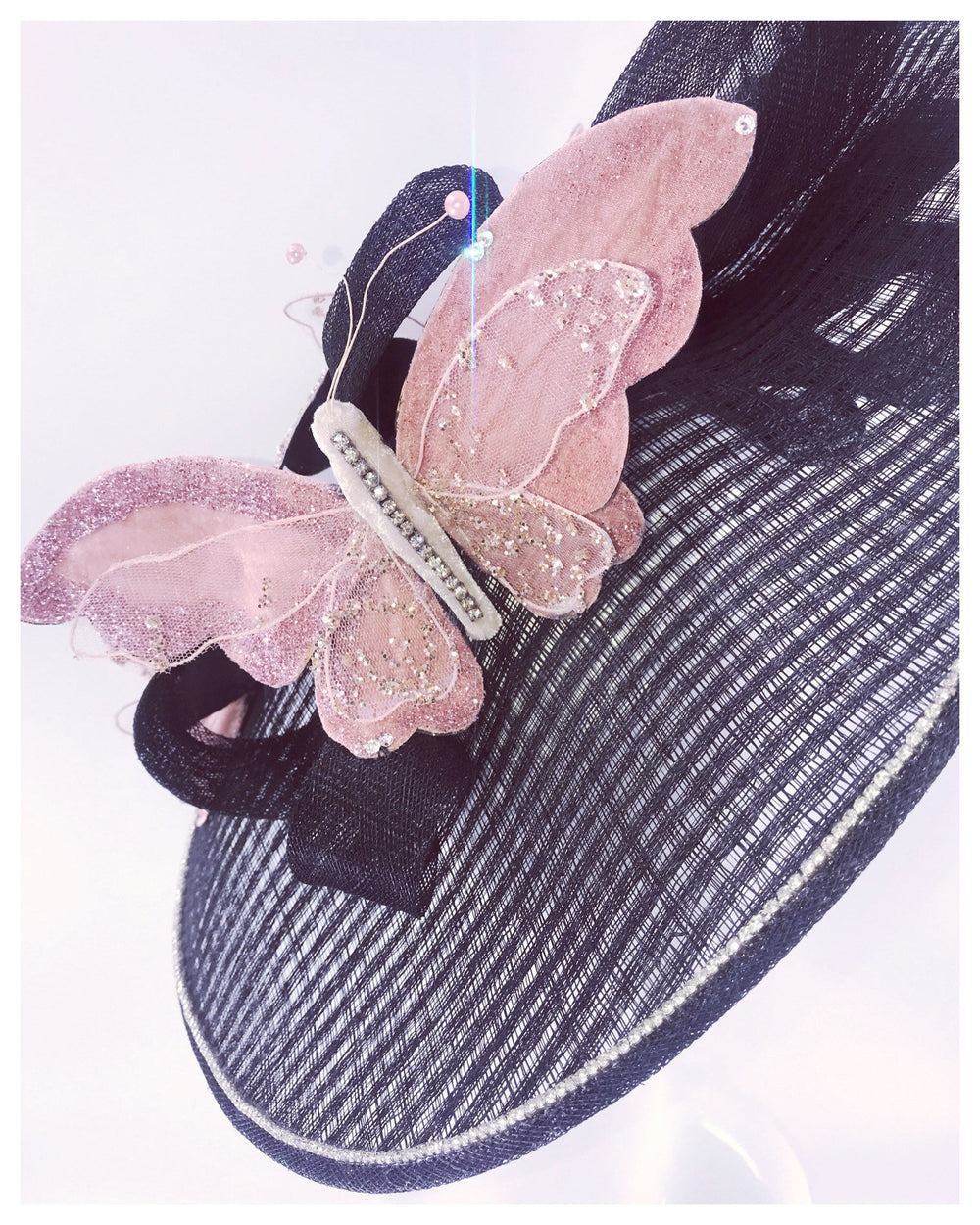 Big Pink Butterfly Black Kentucky Derby Fascinator