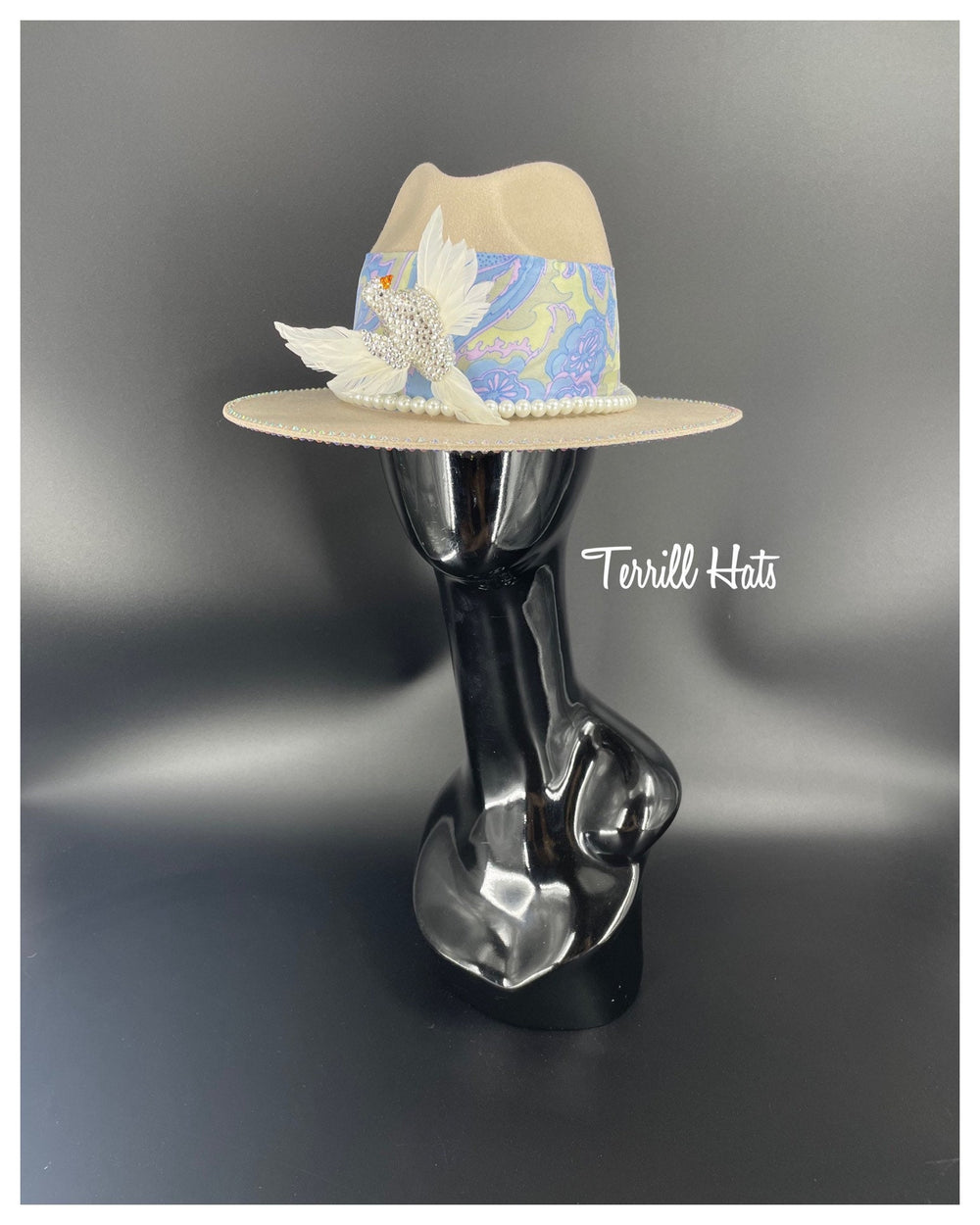 Light Tan Embellished Fedora W/Strassed Bird