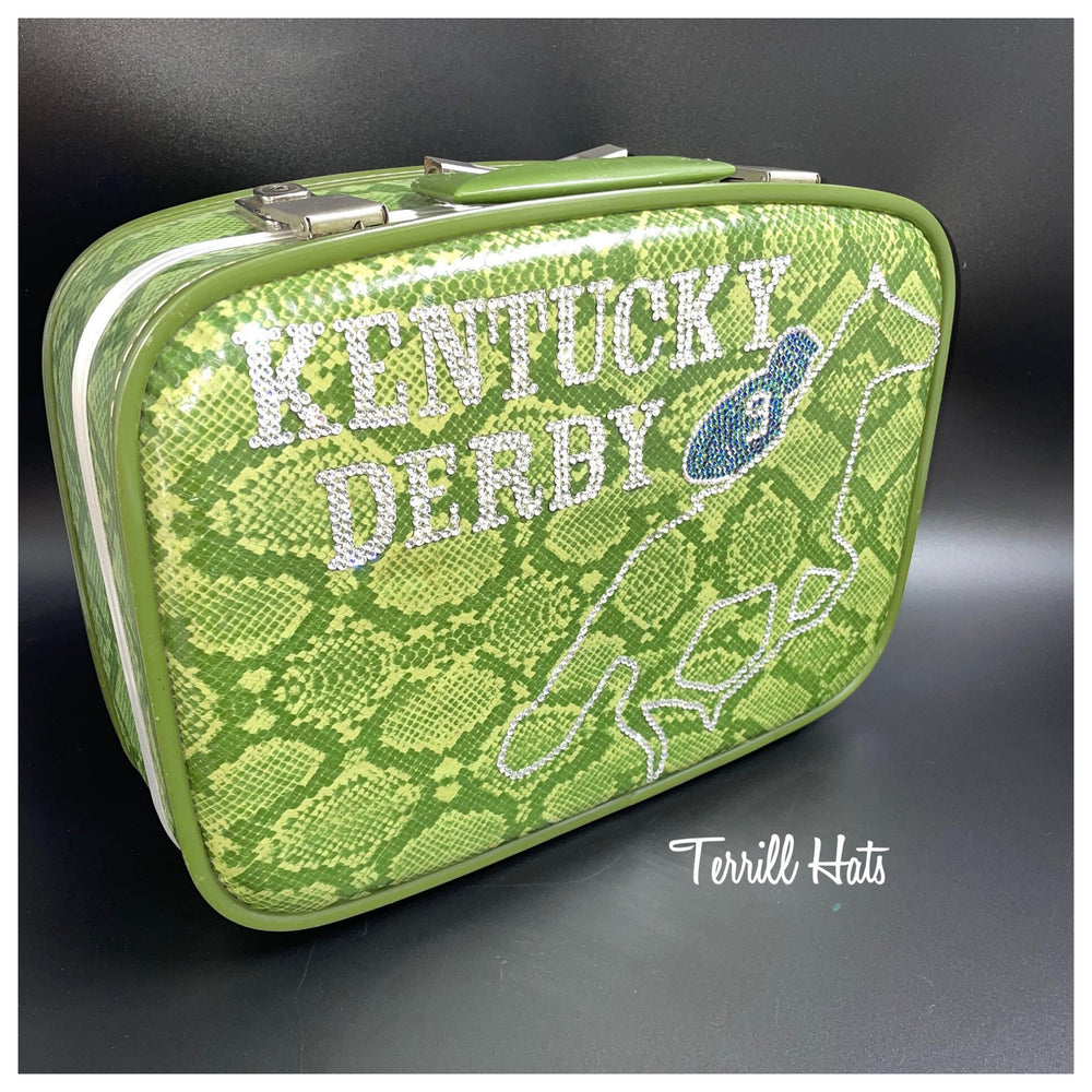 Vintage Luggage With Swarovski Kentucky Derby Logo With Horse & Jockey Crystals