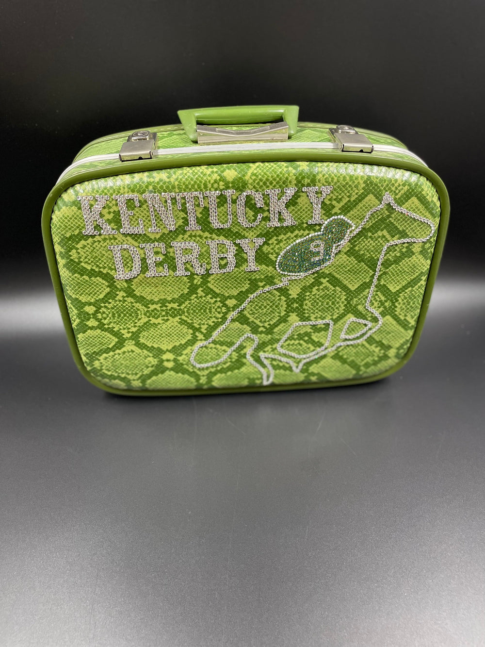 Vintage Luggage With Swarovski Kentucky Derby Logo With Horse & Jockey Crystals