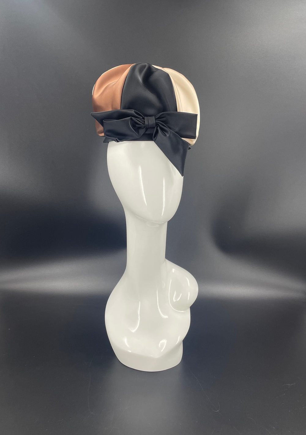 Vintage Silk Hat: Brown, Creme & Black Bow, 1950s USA