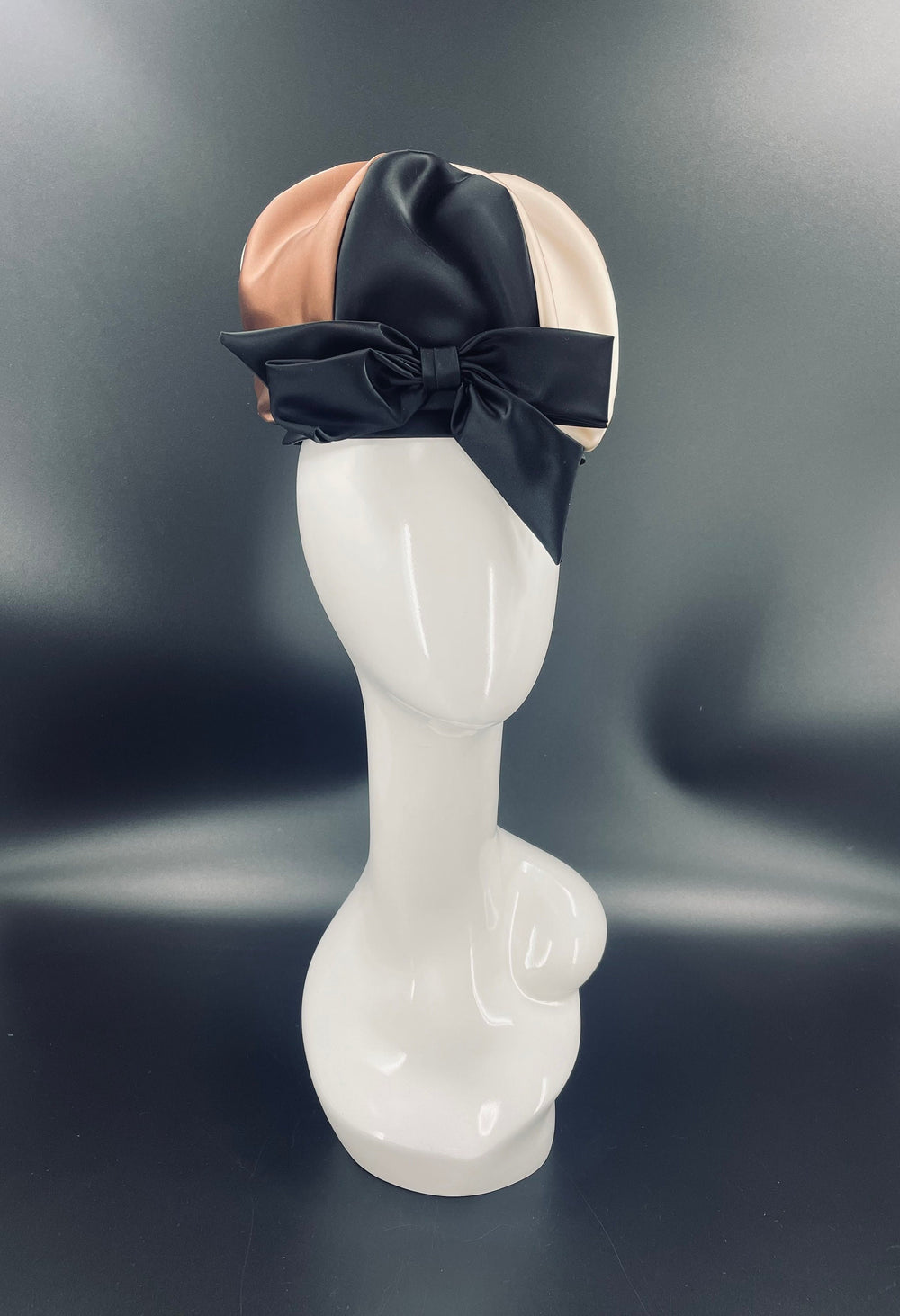Vintage Silk Hat: Brown, Creme & Black Bow, 1950s USA