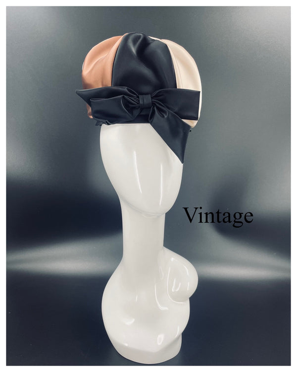 Vintage Silk Hat: Brown, Creme & Black Bow, 1950s USA