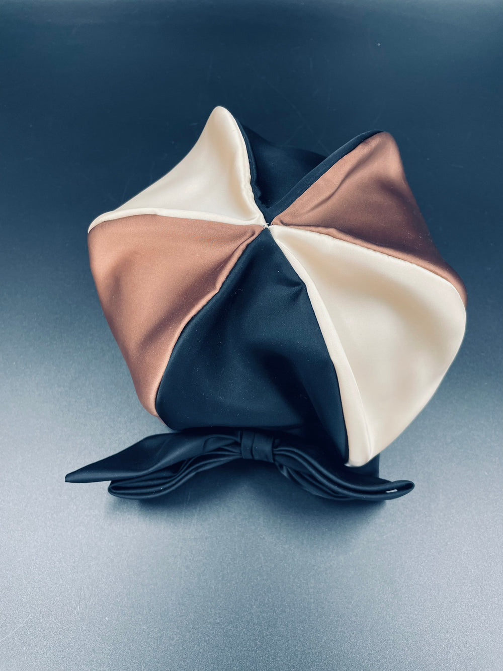 Vintage Silk Hat: Brown, Creme & Black Bow, 1950s USA