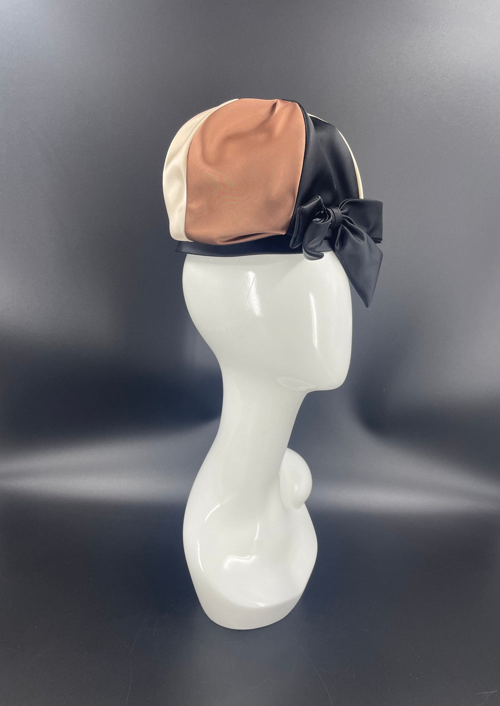 Vintage Silk Hat: Brown, Creme & Black Bow, 1950s USA