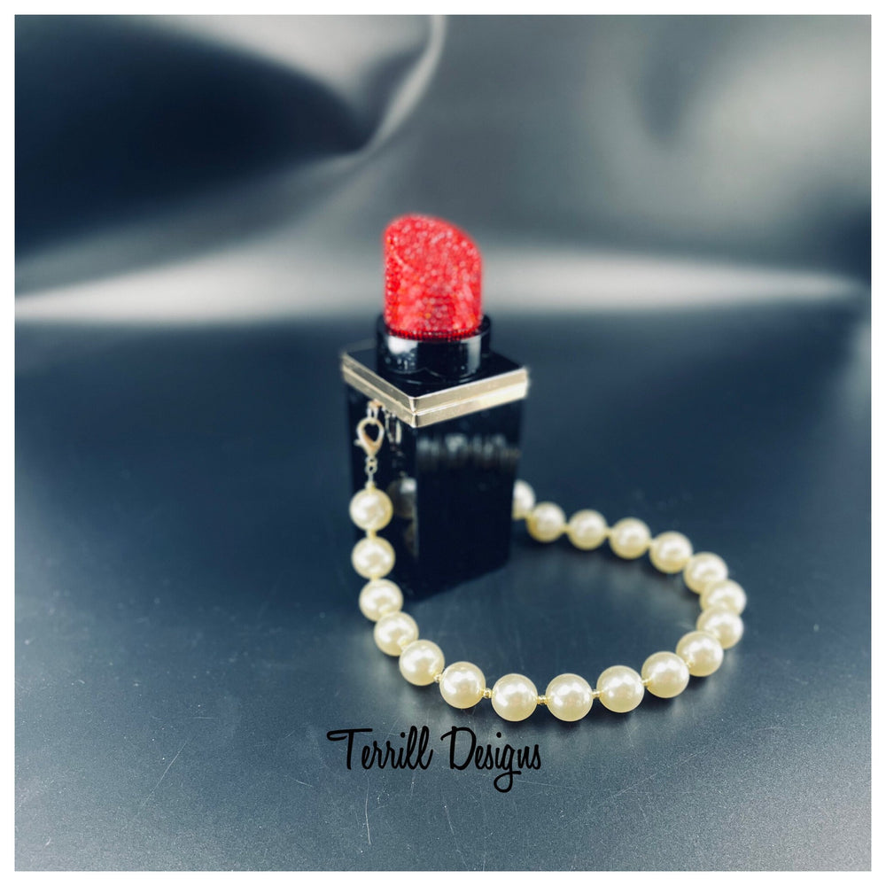 Crystal Lipstick Handbag W/Pearl Strap