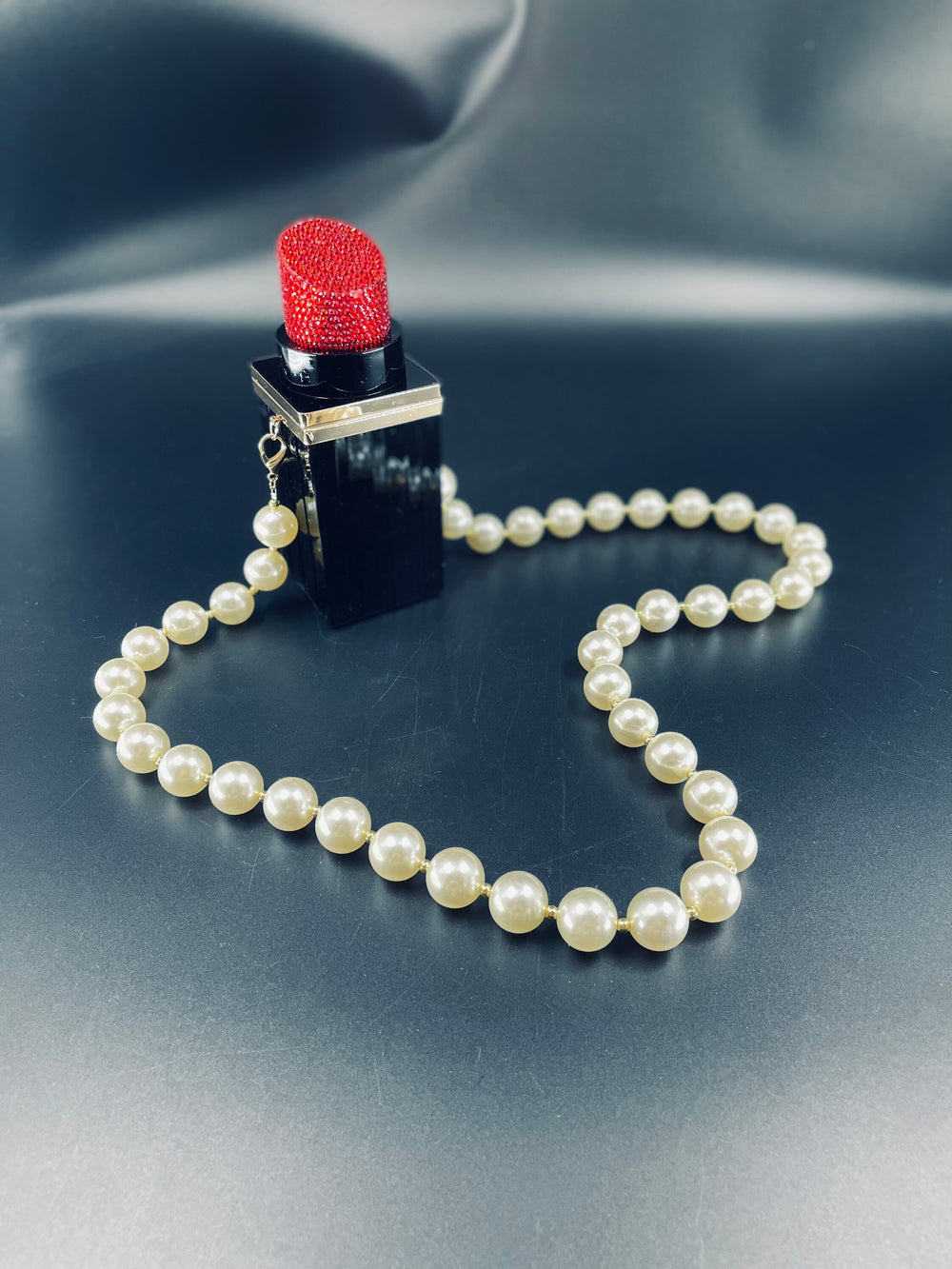 Crystal Lipstick Handbag W/Pearl Strap