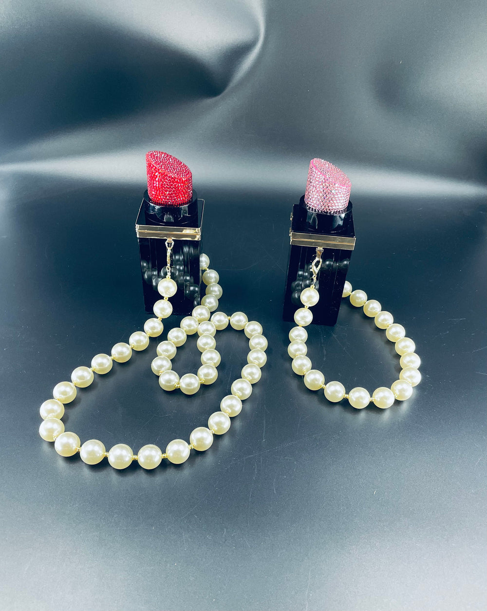 Crystal Lipstick Handbag W/Pearl Strap