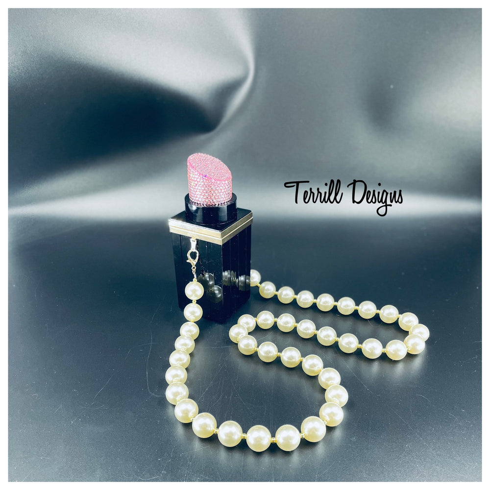 Crystal Lipstick Handbag W/Pearl Strap