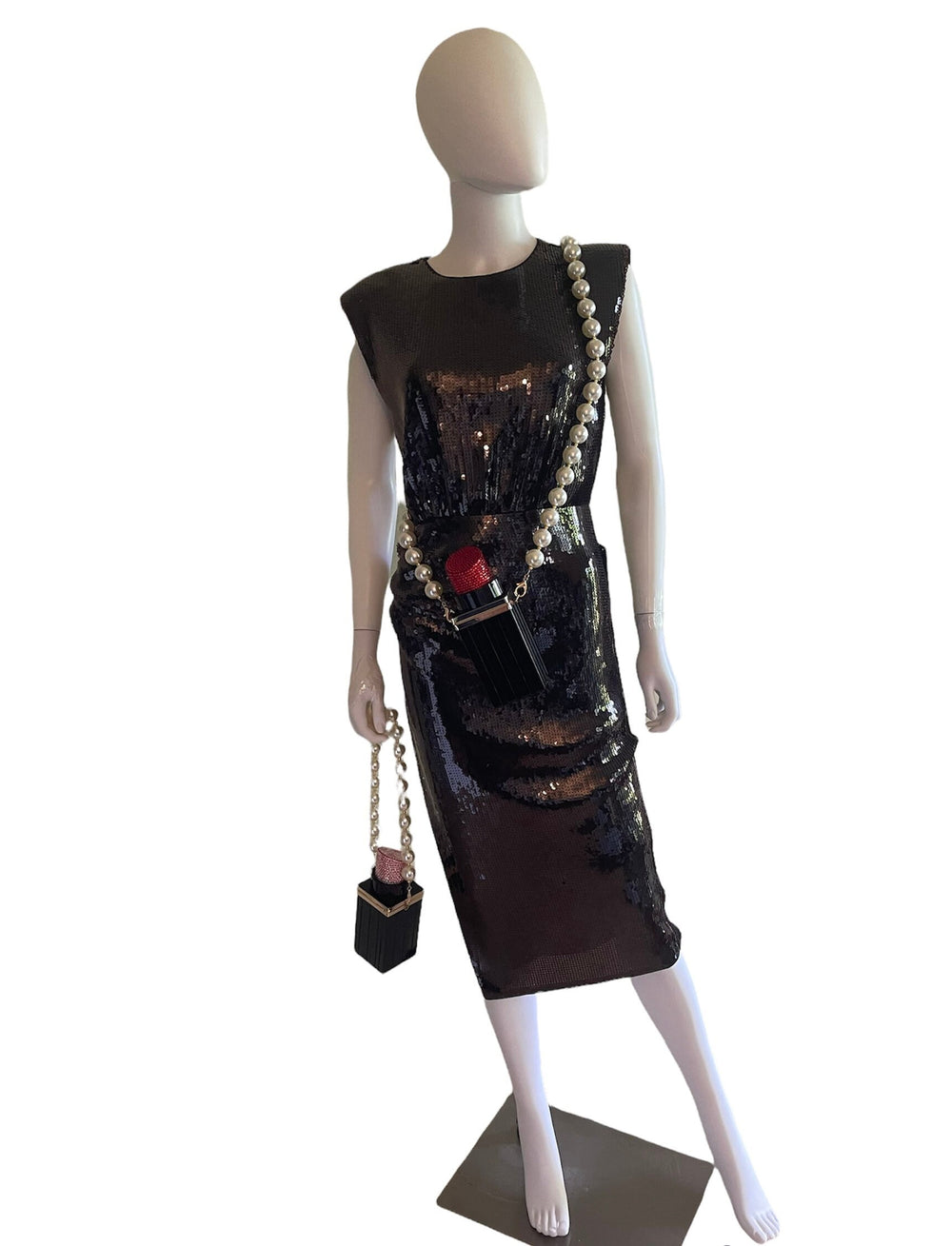 Crystal Lipstick Handbag W/Pearl Strap