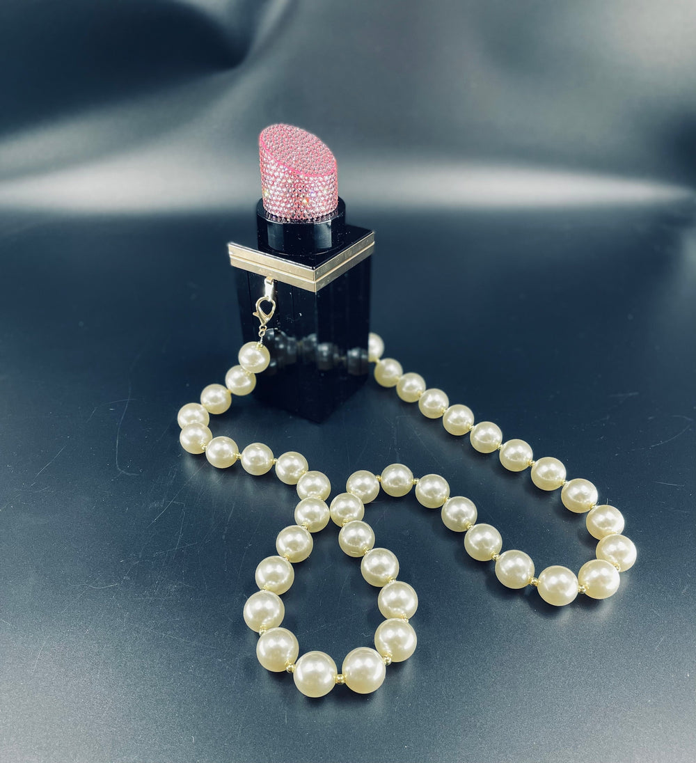 Crystal Lipstick Handbag W/Pearl Strap