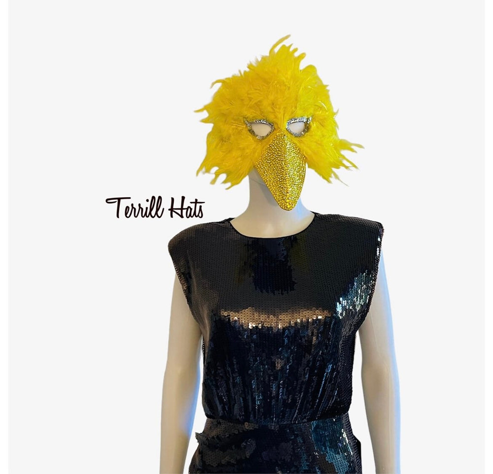 Big Yellow Halloween Masquerade Mask With Crystals