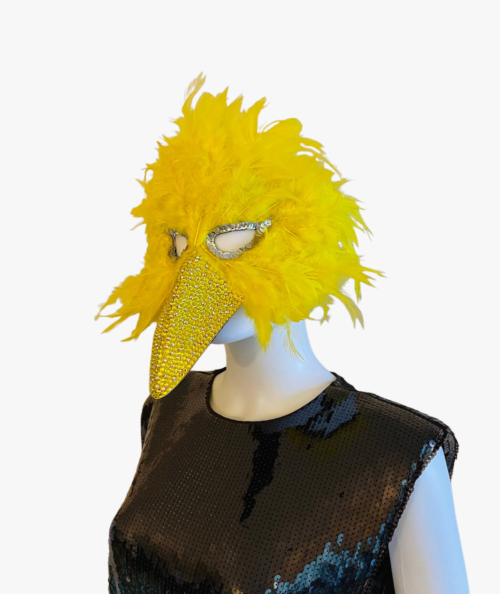 Big Yellow Halloween Masquerade Mask With Crystals
