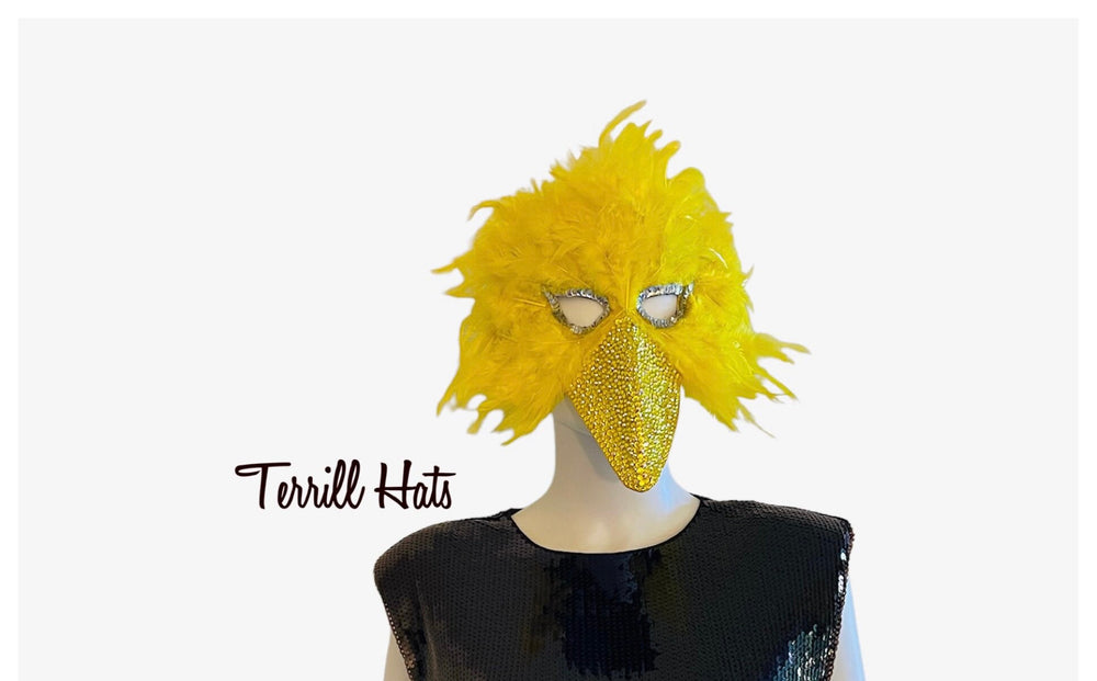 Big Yellow Halloween Masquerade Mask With Crystals