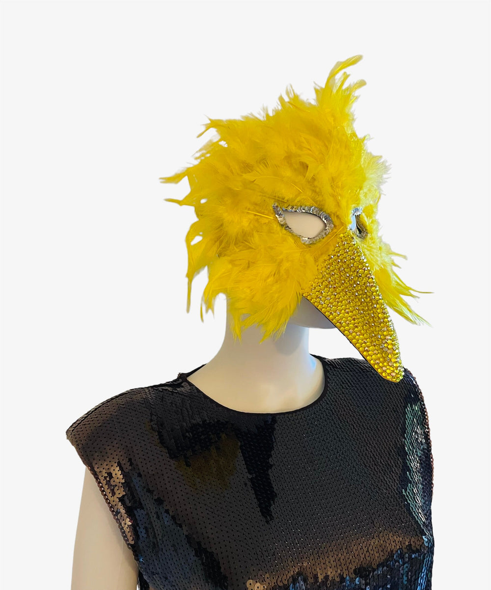 Big Yellow Halloween Masquerade Mask With Crystals