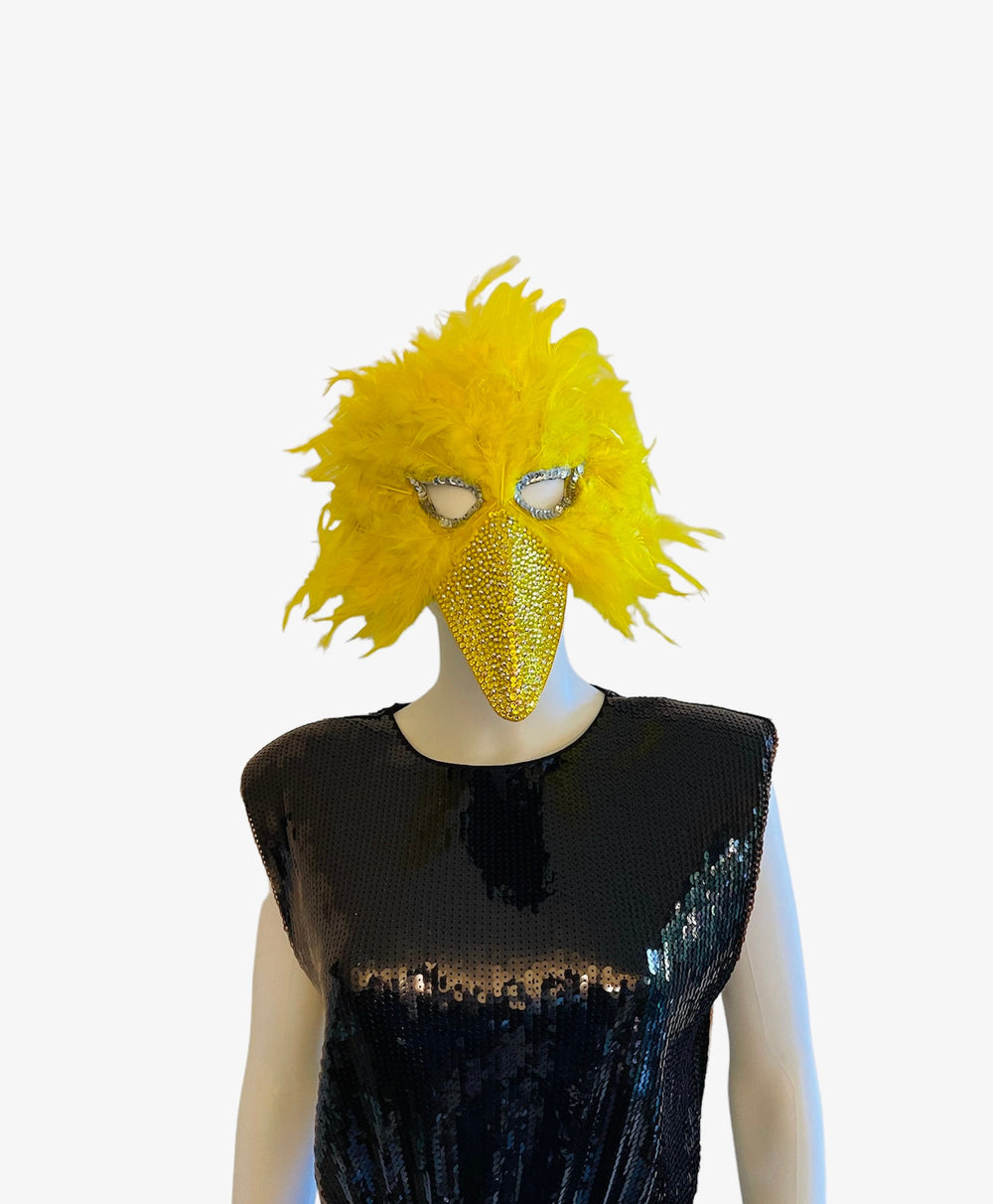 Big Yellow Halloween Masquerade Mask With Crystals