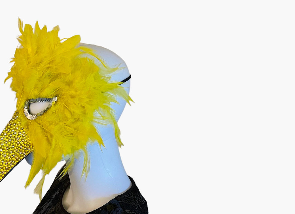 Big Yellow Halloween Masquerade Mask With Crystals