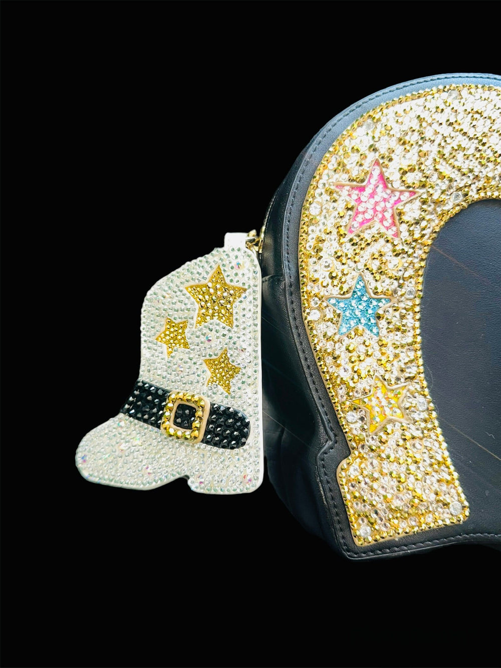Gold Horseshoe Crystalled W/Pink & Blue