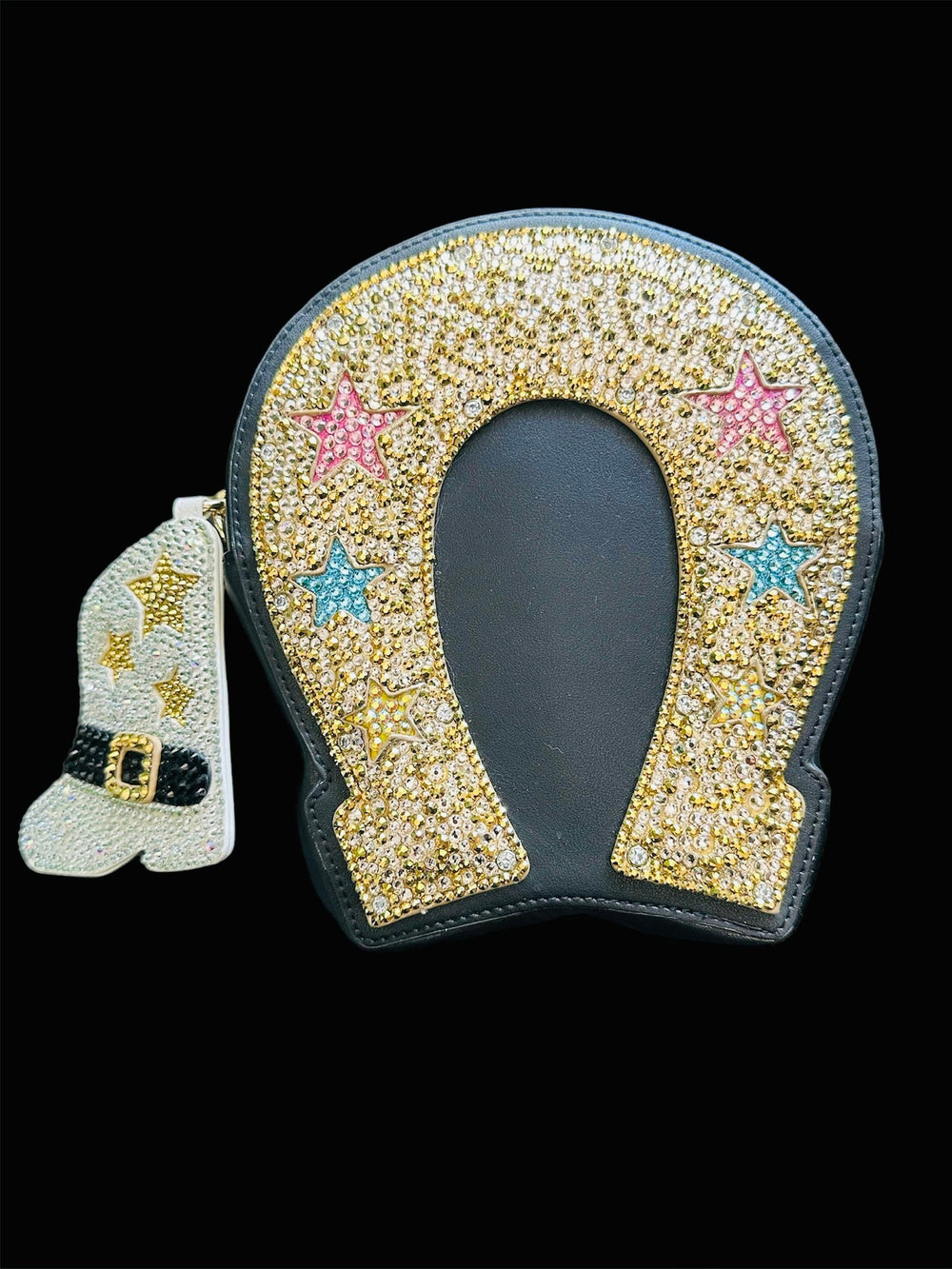 Gold Horseshoe Crystalled W/Pink & Blue