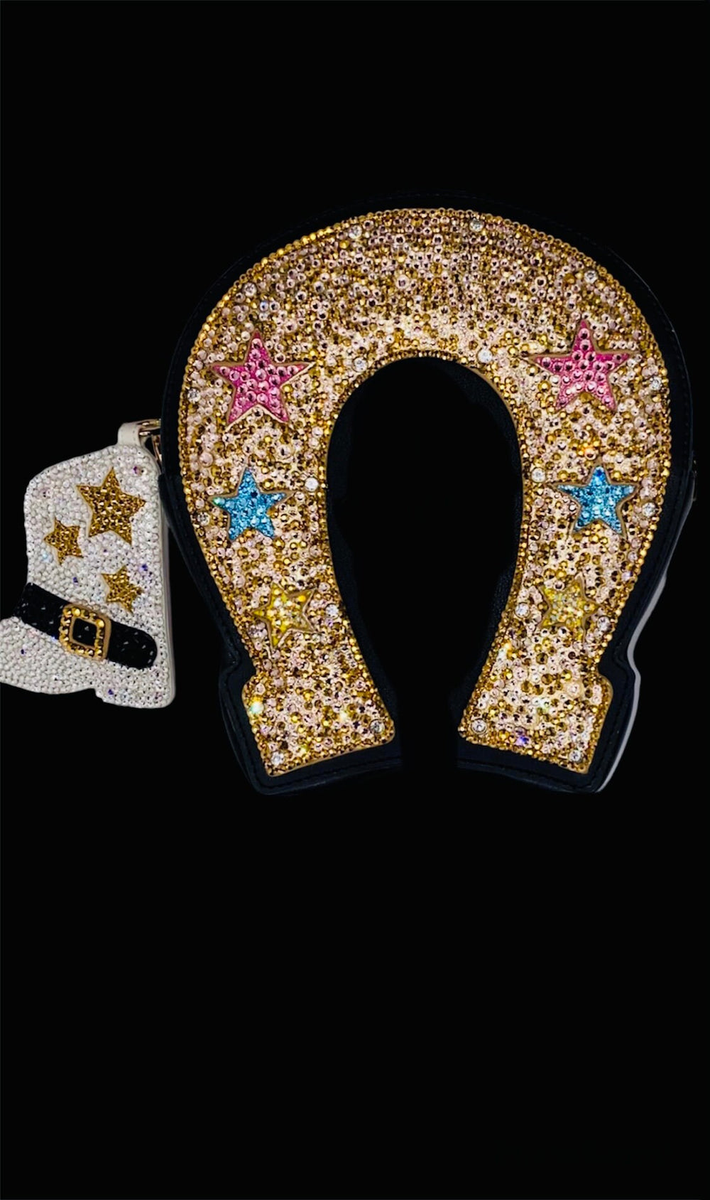 Gold Horseshoe Crystalled W/Pink & Blue