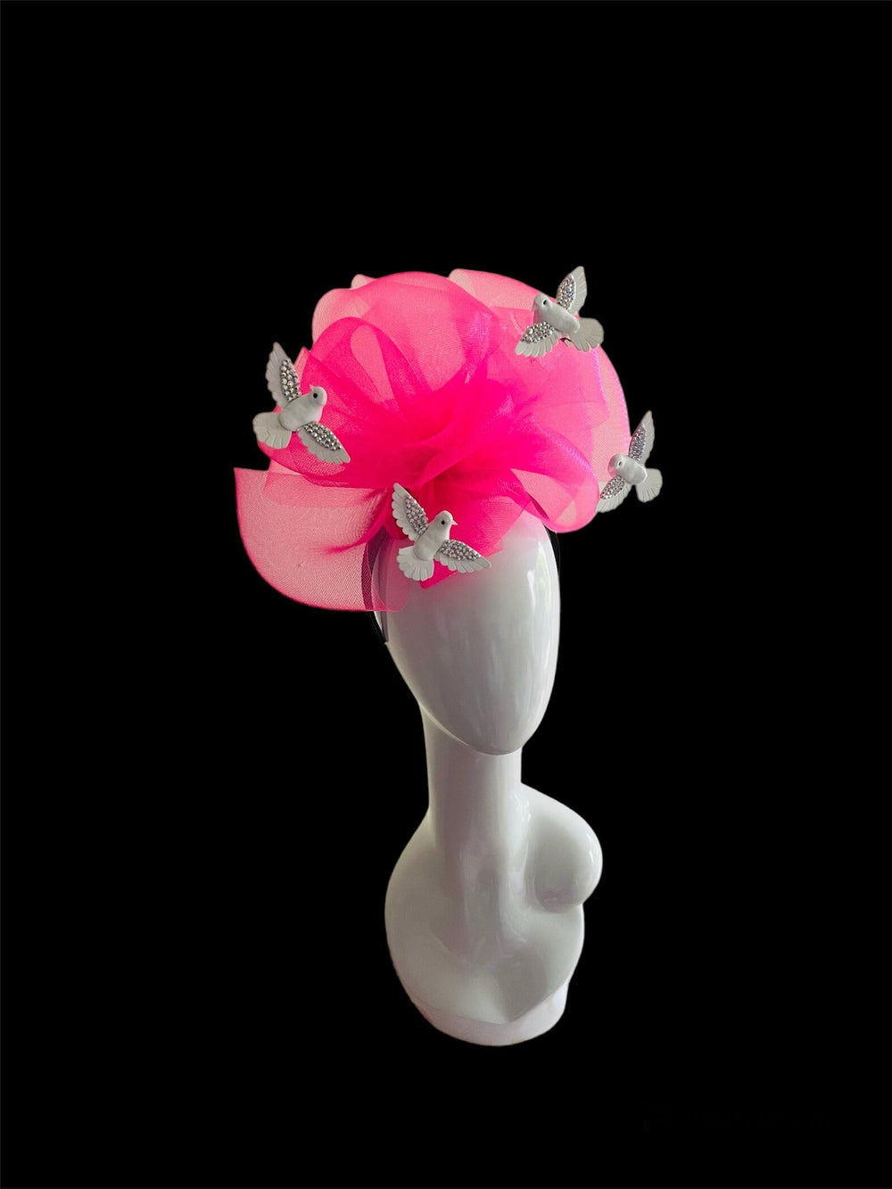 Big Fuschia Pink Crystal Bird Fascinator