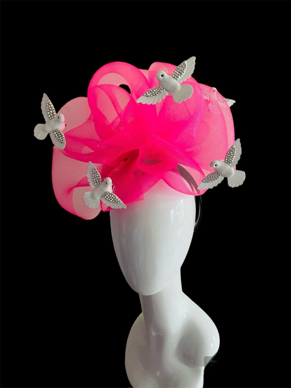 Big Fuschia Pink Crystal Bird Fascinator