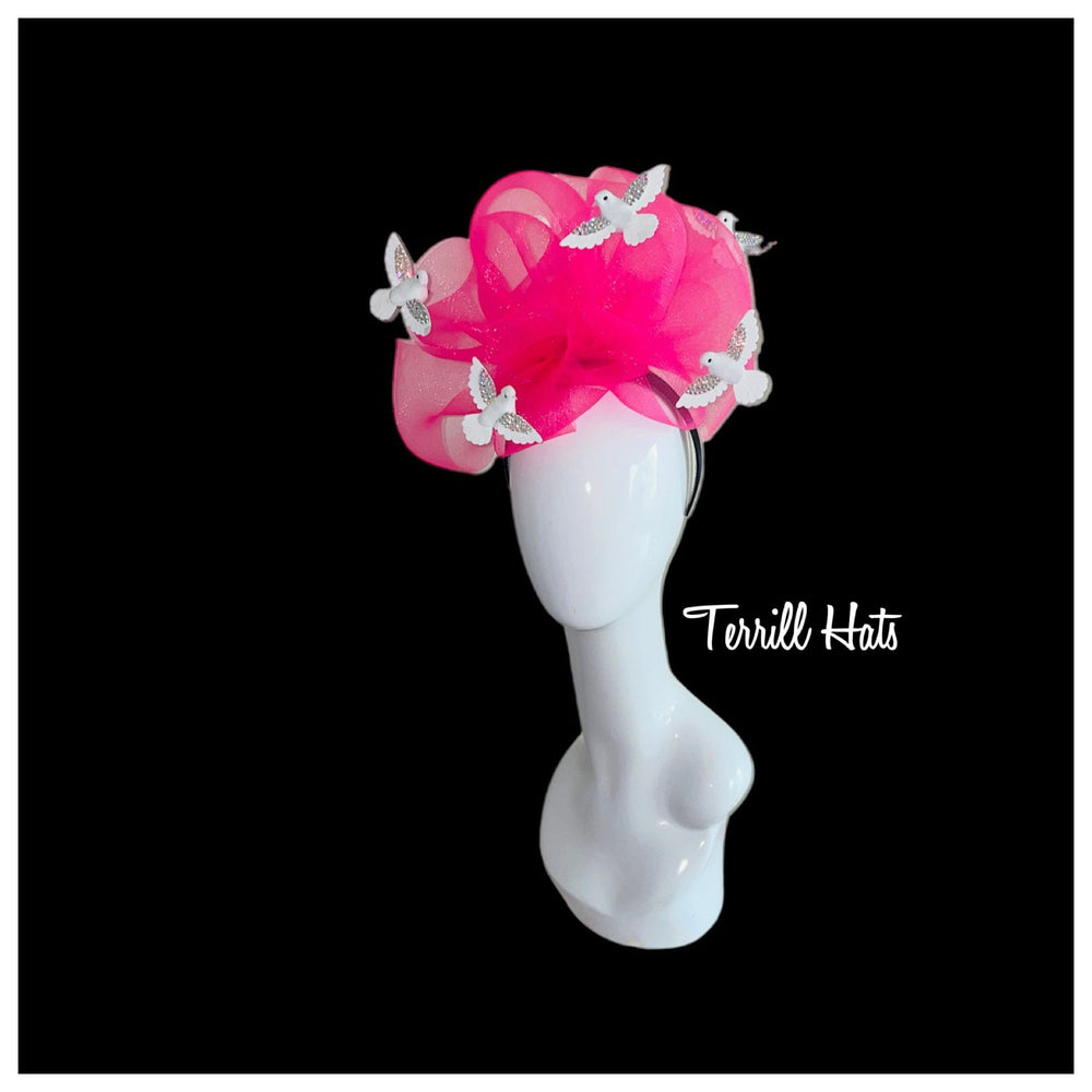 Big Fuschia Pink Crystal Bird Fascinator