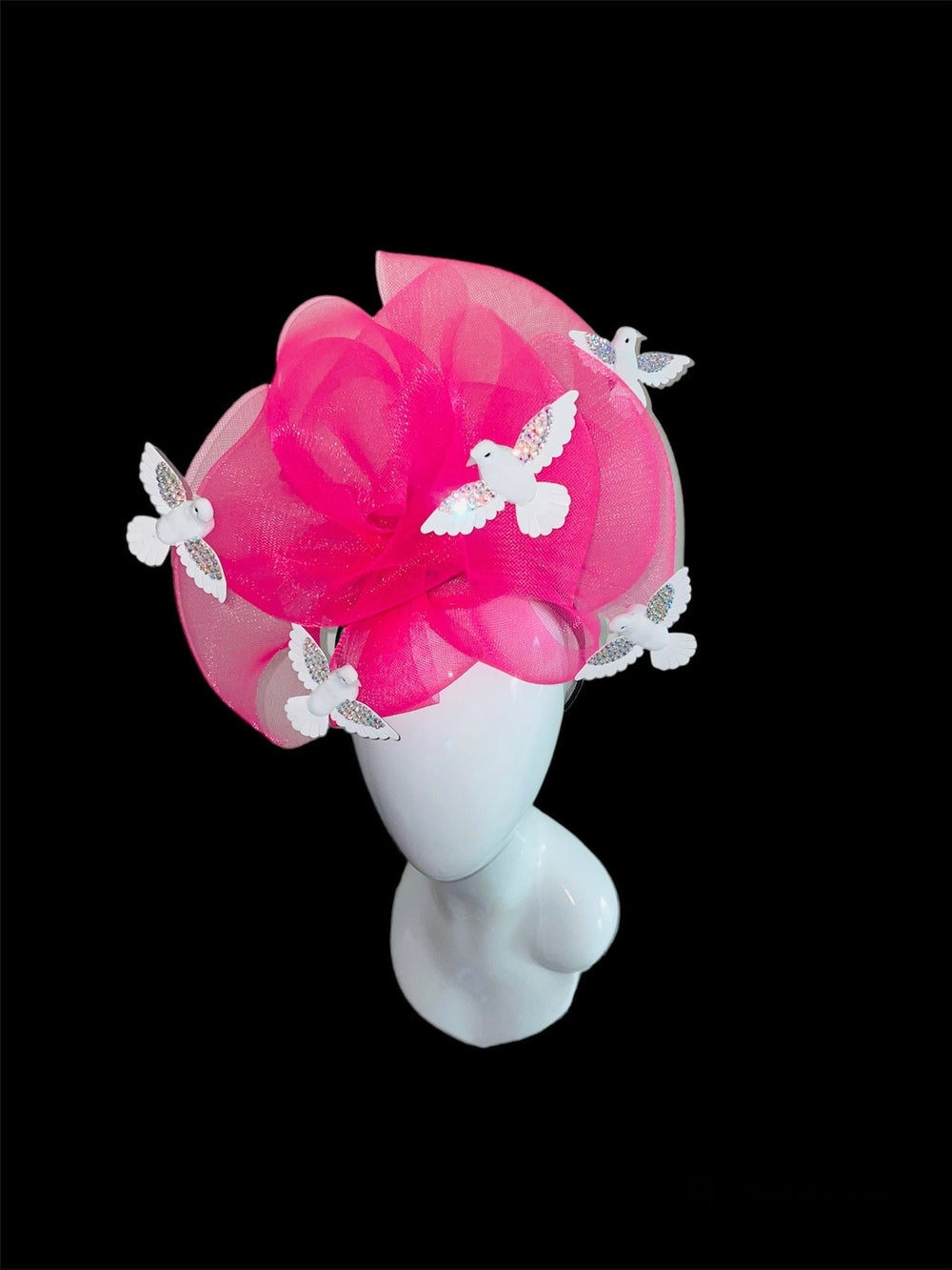 Big Fuschia Pink Crystal Bird Fascinator