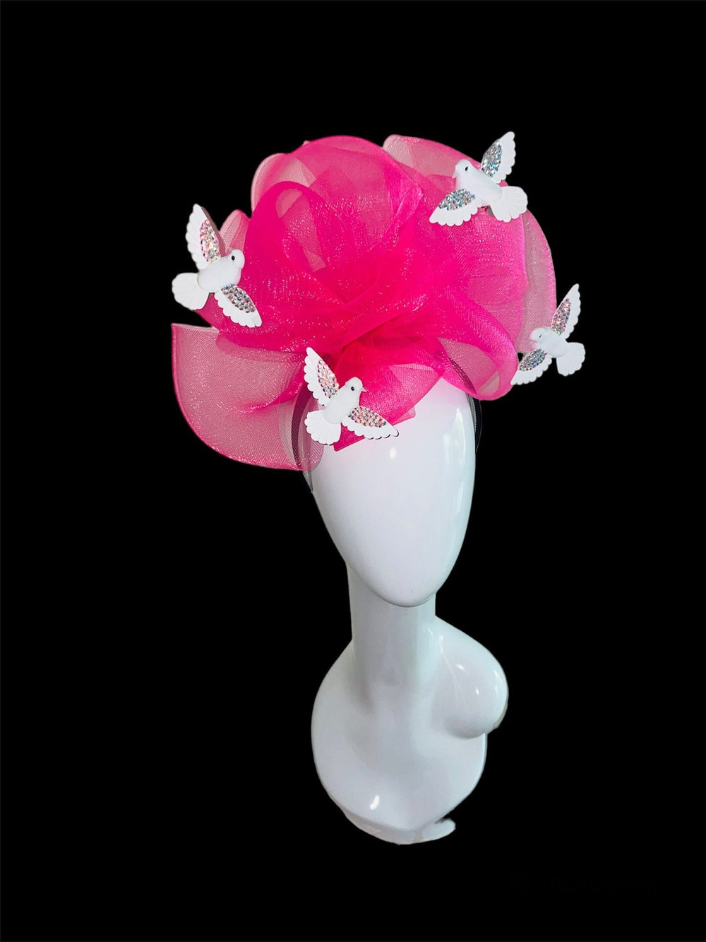 Big Fuschia Pink Crystal Bird Fascinator