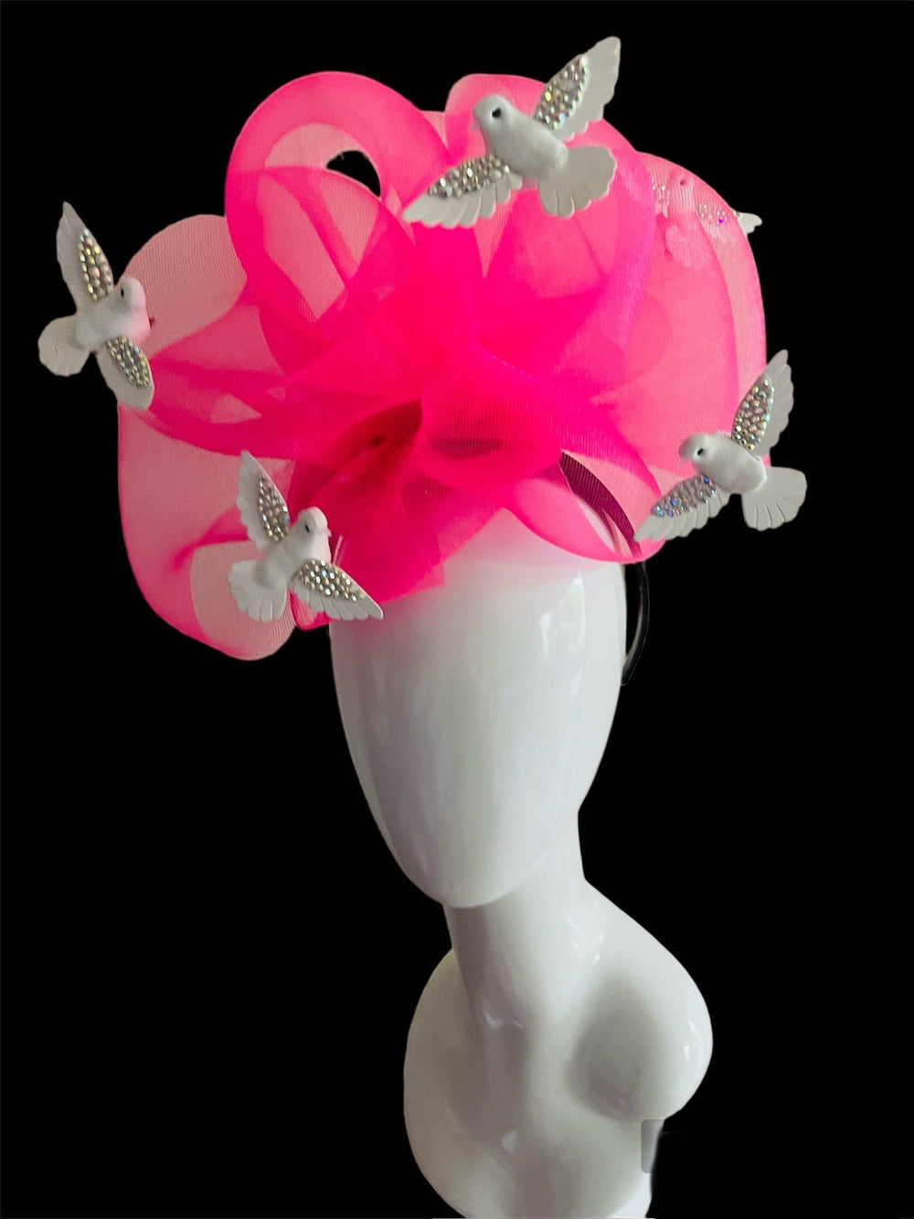 Big Fuschia Pink Crystal Bird Fascinator