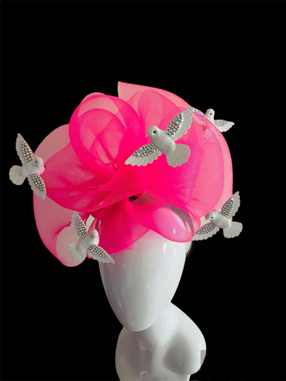 Big Fuschia Pink Crystal Bird Fascinator