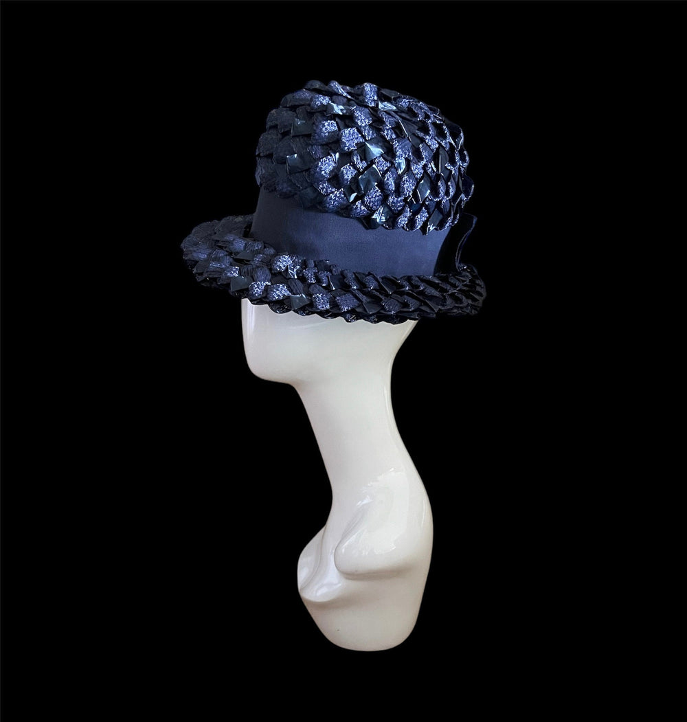 Vintage Navy Blue Cellophane Straw Hat