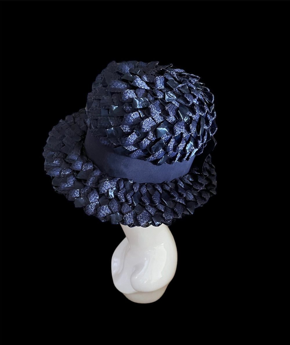 Vintage Navy Blue Cellophane Straw Hat
