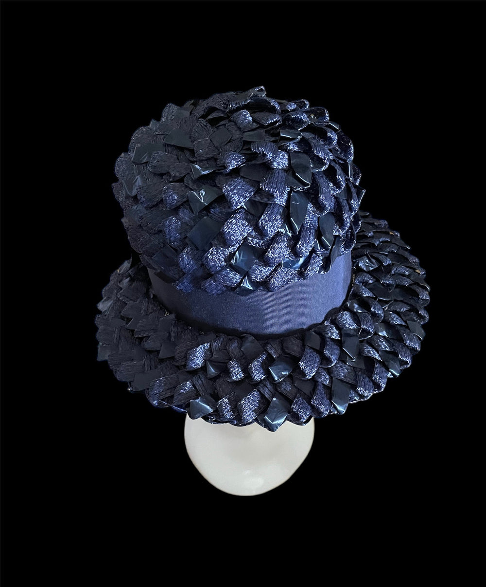 Vintage Navy Blue Cellophane Straw Hat