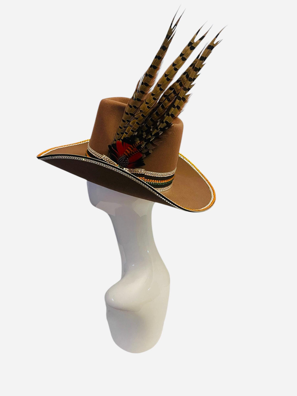 Vintage Western Brown Cowboy Hat Embellished With Swarovski Crystals