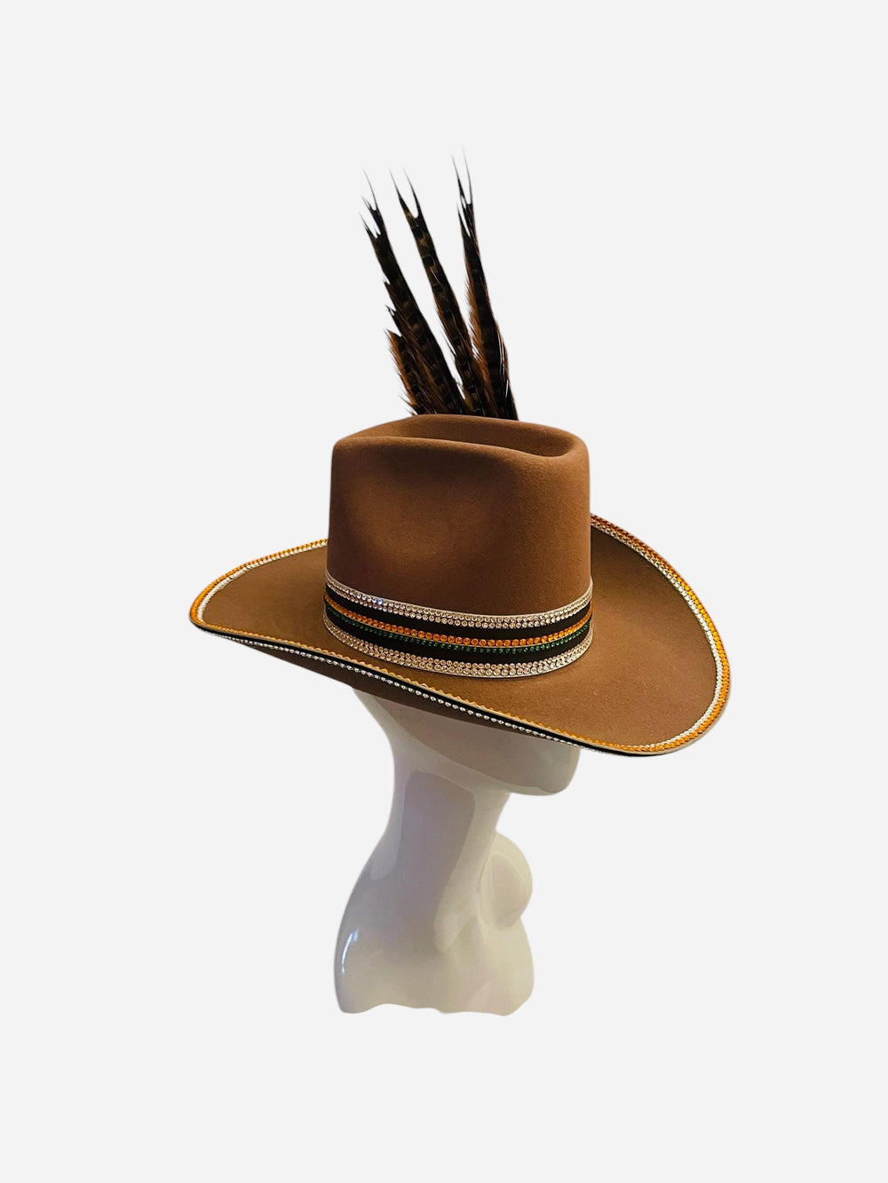 Vintage Western Brown Cowboy Hat Embellished With Swarovski Crystals