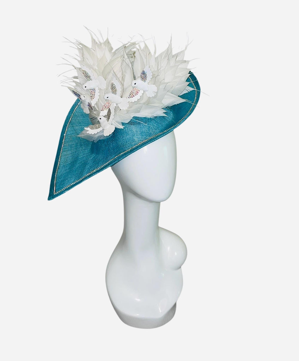 Blue and White Crystal Bird Fascinator