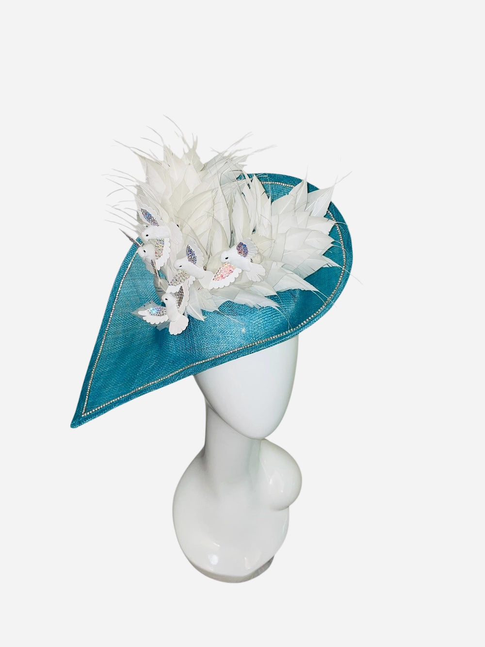 Blue and White Crystal Bird Fascinator