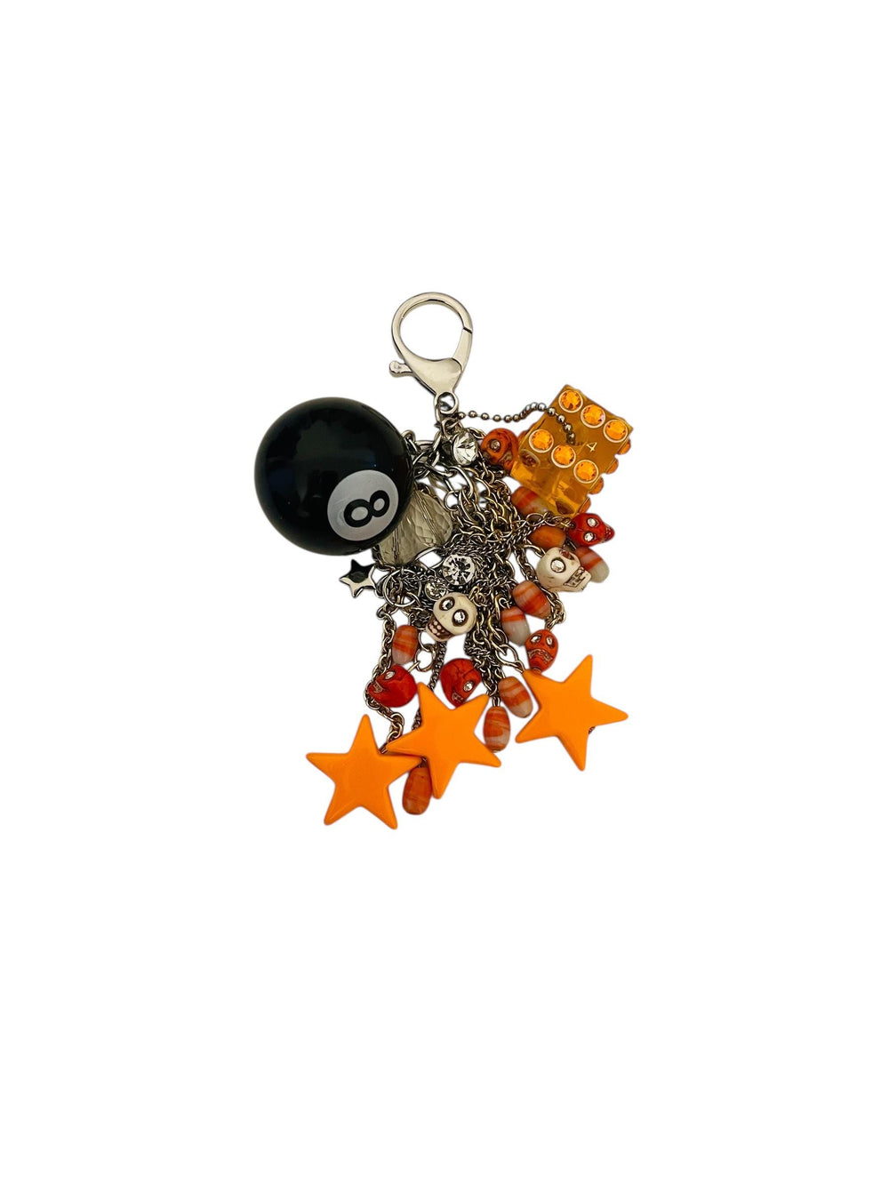 The "8 Ball" Purse or Pants Chain Accessory With Orange and Black Embellishments