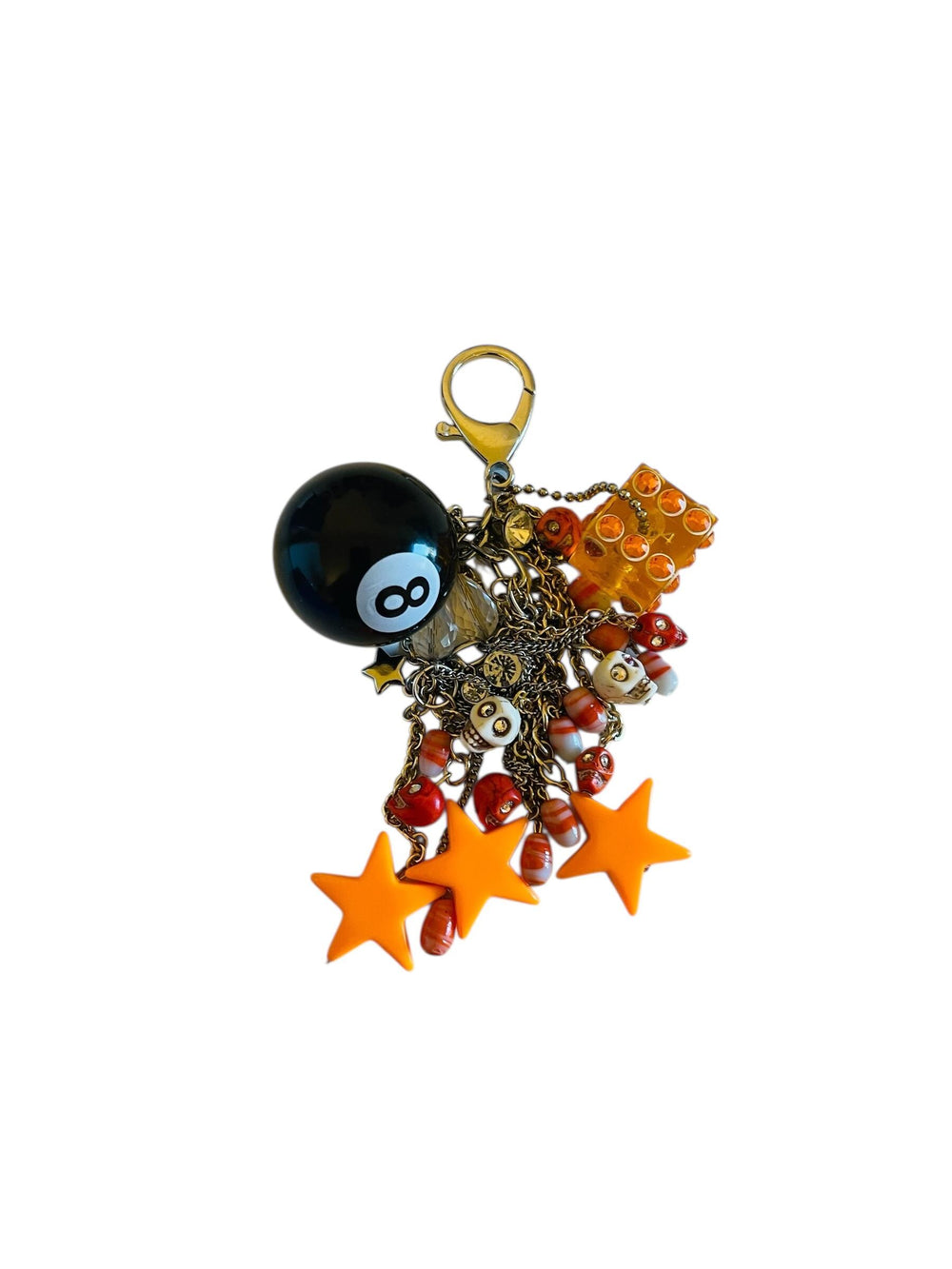 The "8 Ball" Purse or Pants Chain Accessory With Orange and Black Embellishments