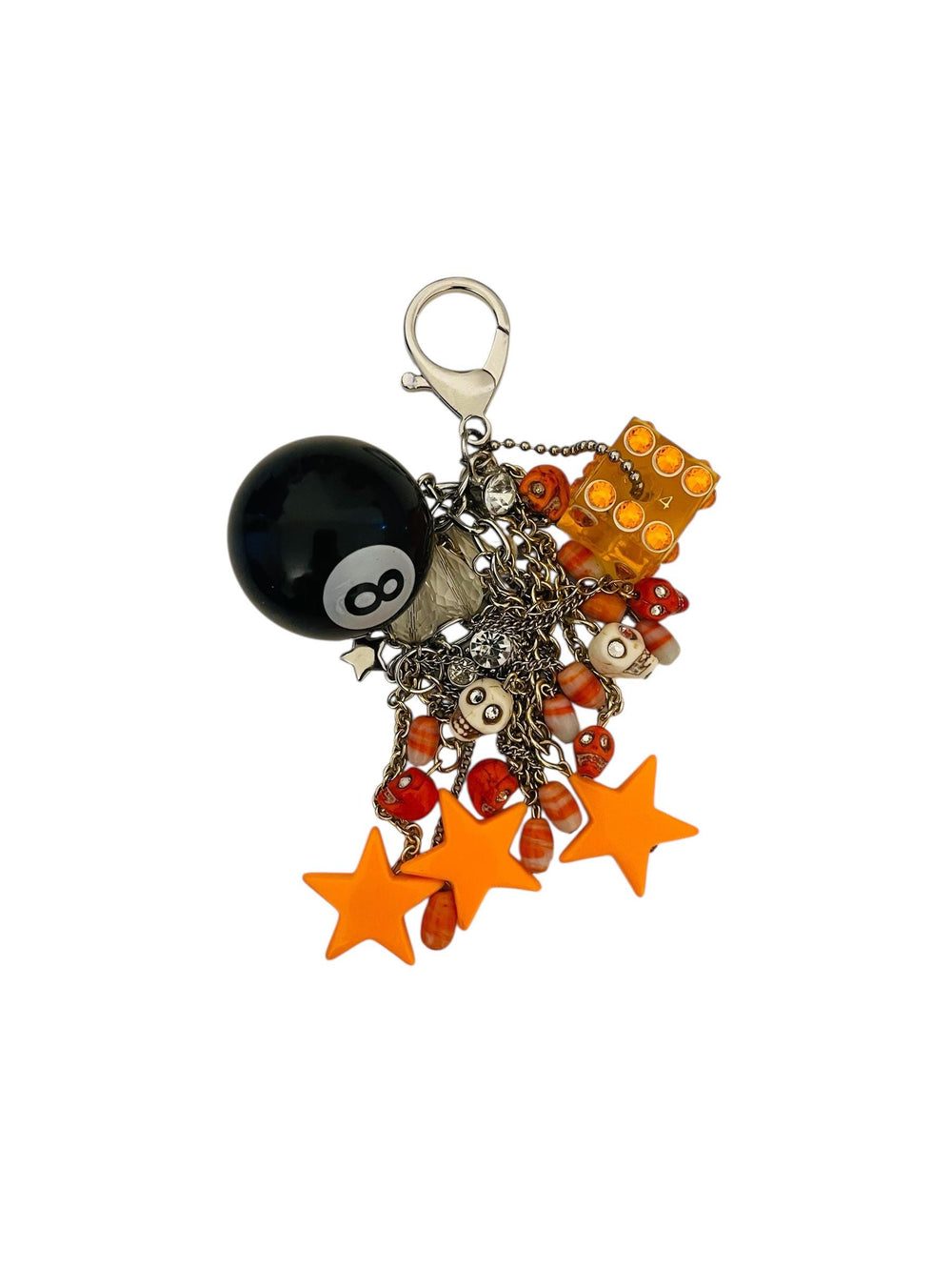 The "8 Ball" Purse or Pants Chain Accessory With Orange and Black Embellishments