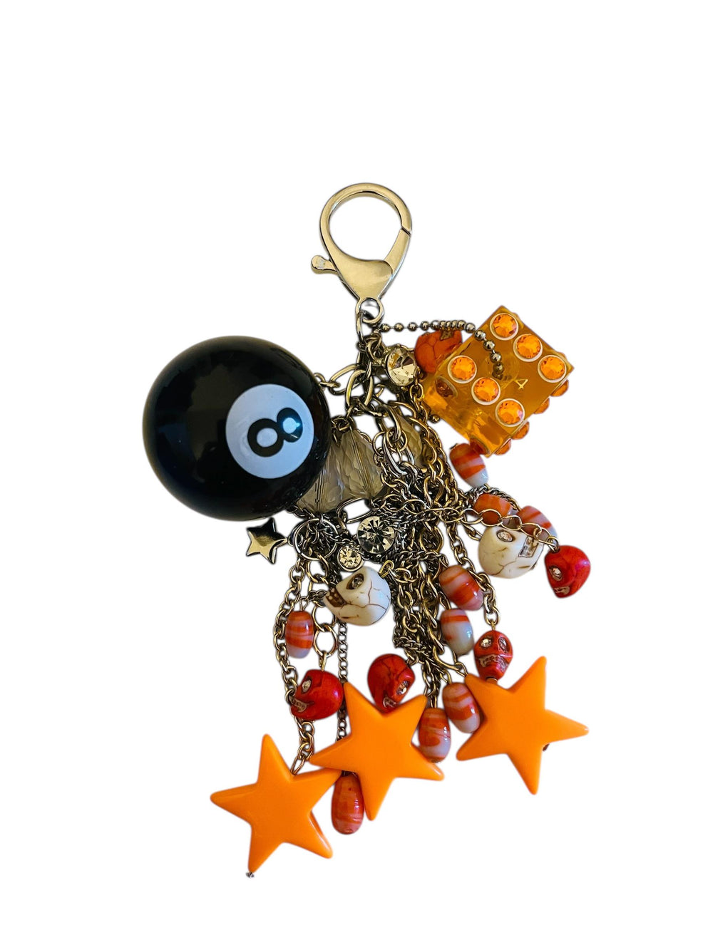 The "8 Ball" Purse or Pants Chain Accessory With Orange and Black Embellishments
