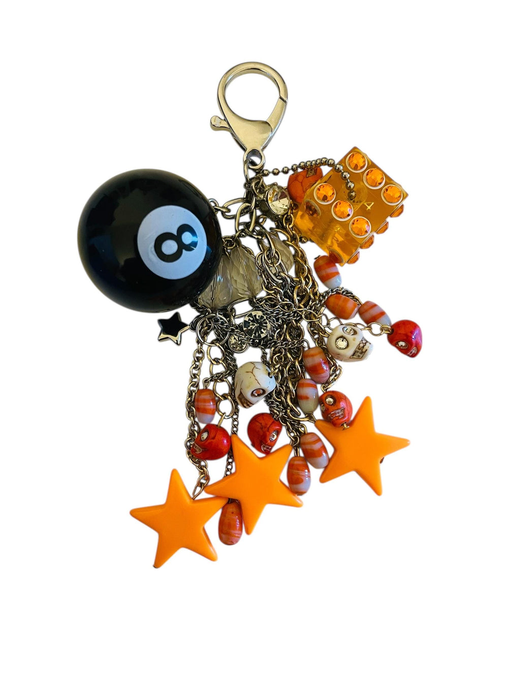 The "8 Ball" Purse or Pants Chain Accessory With Orange and Black Embellishments